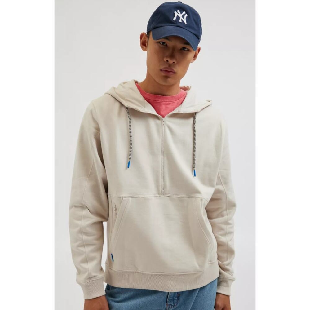 Janji Unisex Run Around Half-Zip Hoodie Sweatshirt Small Natural Cream Tan Color
